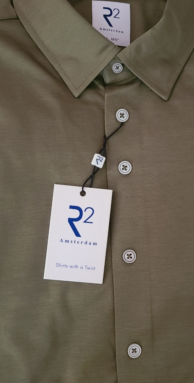 R2 Amsterdam Olive Shirt with Blue Trim